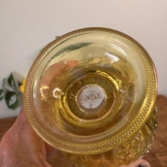 Avon Yellow‎ Glass Pedestal Candy Dish Rose Pattern Textured Jar Vintage Decor - Picture 6 of 6